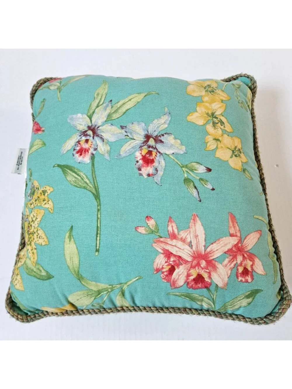 Waverly Orchid Cove Reversible Pillow 16X16 Green Turquoise Floral Tropical